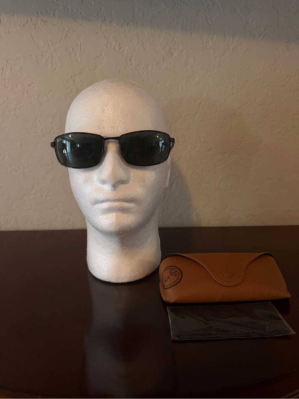 Ray-Ban RB3498 002/71 Black Green G-15 Rectangular Sunglasses 61-17 w Cloth/Case
